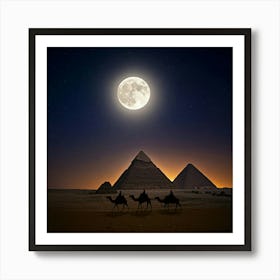 Camels And Pyramids Art Print