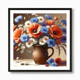 Poppies In A Vase, Acrylic Style Painting 5 Art Print