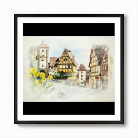 Watercolor Of A German Town Art Print