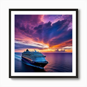 Cruise Ship At Sunset Art Print