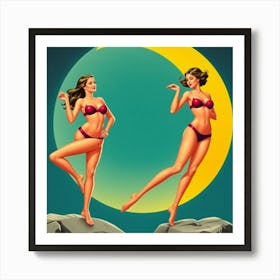 Two Women In Bikinis Art Print