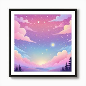 Sky With Twinkling Stars In Pastel Colors Square Composition 139 Art Print