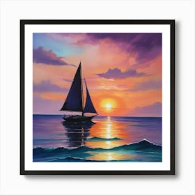 Sailboat At Sunset Paintings Art Print 2 Art Print