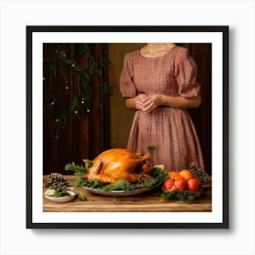 Firefly Vintage, Dress, Roasted, Turkey, Platter, Fruits, Pine, Cones, Garnish, Feast, Holiday, Than (1) Art Print