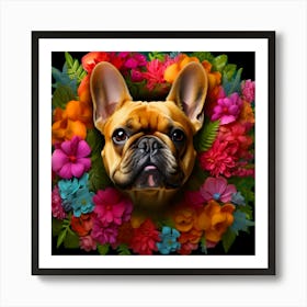 Flower Dog French Bulldog Art Print