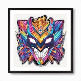 Vibrant Sticker Of A Herringbone Pattern Mask And Based On A Trend Setting Indie Game 1 Art Print