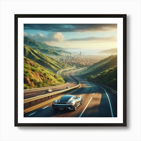Sports Car Driving On The Highway Art Print