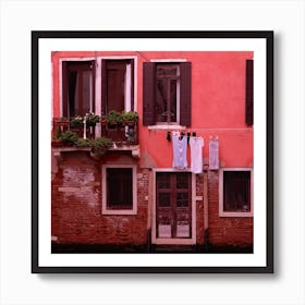 venice italy travel photo art photography square red pink laundry hallway bedroom kitchen bathroom Art Print