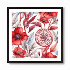 Red Poppy Watercolor Seamless Pattern Art Print