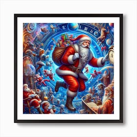 Santa Claus In A Clock Art Print