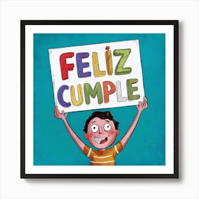 Feliz cumple and Feliz cumpleaños sign means Happy Birthday in Spanish language, Birthday party celebration gift  with birthday cake candle colorful balloons best congratulation over light backgroundFlz (6) Art Print