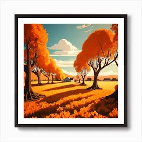 Autumn Trees In A Field Art Print