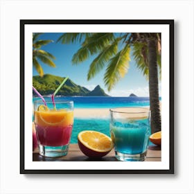 Tropical Drinks On The Beach 1 Art Print