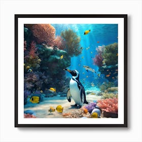 Penguin In The Ocean 2 Art Print