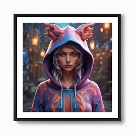 Girl In A Hoodie Art Print