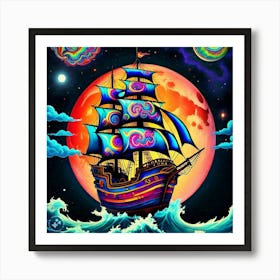 Psychedelic Ship 1 Art Print