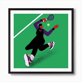 Tennis Girl Playing Square Art Print