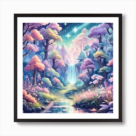 A Fantasy Forest With Twinkling Stars In Pastel Tone Square Composition 52 Art Print