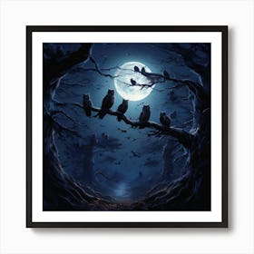 Owls In The Forest art print Art Print