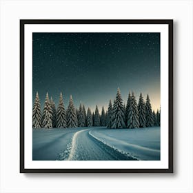 Winter Night In The Forest Art Print