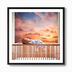 A Photo Of A Newborn Baby Sleeping In A Crib Art Print