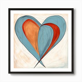 Geometric Doodle Of Orange & Blue Heart 3 Art Print