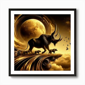 Bulls In The Sky Art Print