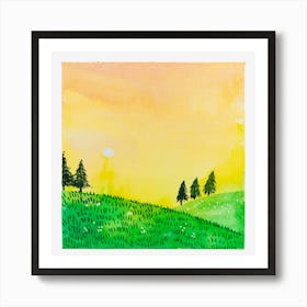 Watercolor Mountain Meadow Art Print