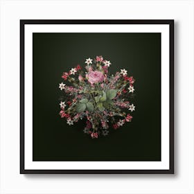 Vintage Pink French Roses Flower Wreath on Olive Green n.0645 Art Print