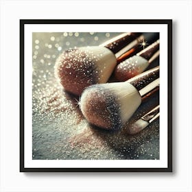 Shimmery Makeup Brushes Wall Art: An Artistic Display of Beauty Tools for Glamorous and Feminine Decor Print Art Art Print