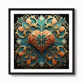 Abstract art of exotic flowers with vibrant abstract hearts in their designs, hearts, 17 Art Print