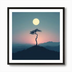 Lone Tree At Sunset Art Print