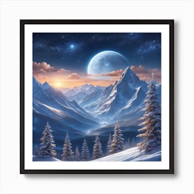 Moonlight In The Mountains Art Print