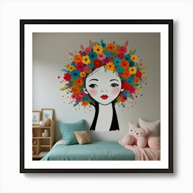 Girl With Flowers Art Print