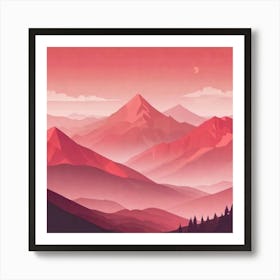 Misty mountains background in red tone 66 Art Print