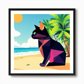 Abstract Cat On The Beach - Diverse Art Illustration 100 Art Print