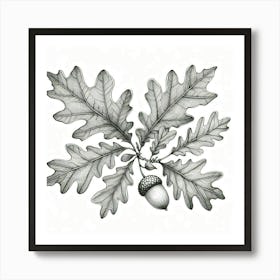 Line Art oak leaves 3 Art Print