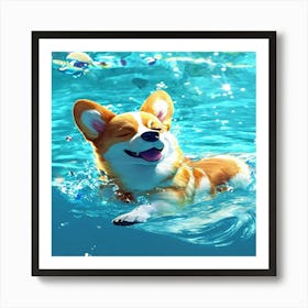 Corgi Swimming In The Water Art Print