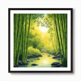 A Stream In A Bamboo Forest At Sun Rise Square Composition 394 Art Print