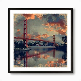 Golden Gate Bridge, retro collage Art Print