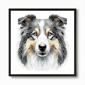 Australian Collie Head - Abstract Line Art Illustration 51 Art Print