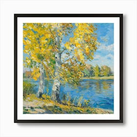 Birch Trees By The River Art Print