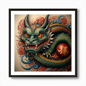 Neo oriental tattoo style dragon with a daruma and a kappa
zxz Art Print