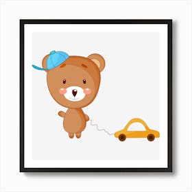 Teddy Bear With Car Art Print