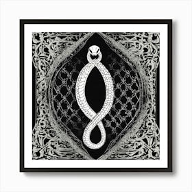 Black And White Thin Gothic Ornament In The Form O (2) Art Print