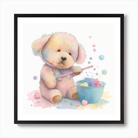 Teddy Bear With Bubbles Art Print