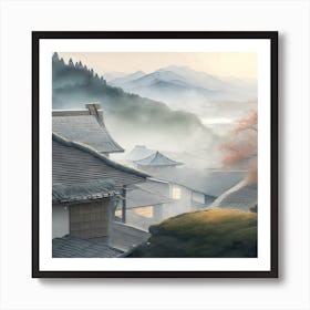 Firefly Rustic Rooftop Japanese Vintage Village Landscape 49882 Art Print