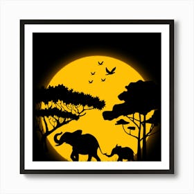 Elephants In Safari Art Print