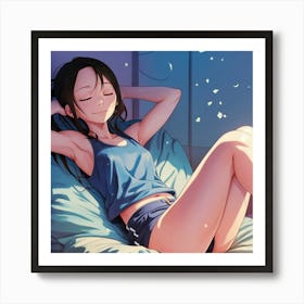 Girl Laying On A Bed Art Print