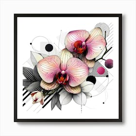 Orchids - Abstract Line Art Illustration 34 Art Print